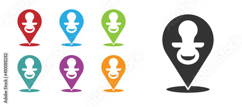 Black Baby dummy pacifier icon isolated on white background. Toy of a child. Set icons colorful. Vector.