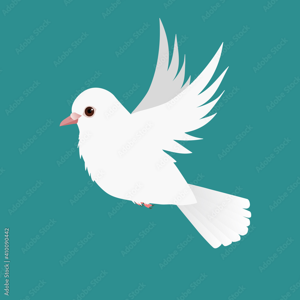 
Flying white pigeon illustration on a green background
