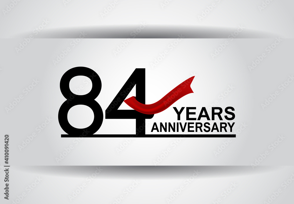 84 years anniversary vector design with red ribbon isolated on white background for celebration moment, greeting card and special event 84 years anniversary vector design with red ribbon isolated on white background for celebration moment, greeting card and special event