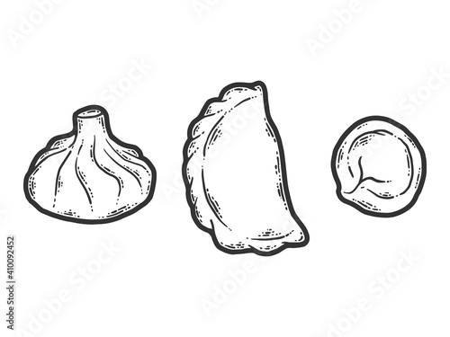 Different dumplings types and styles. Dumplings and khinkali.