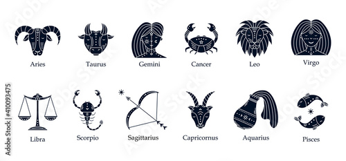 Vector set of astrological symbols, zodiac signs. Mystical symbols.