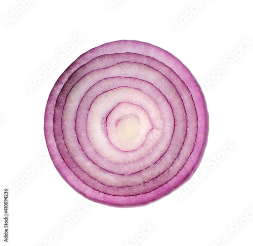 Red onion on white background. Top view.