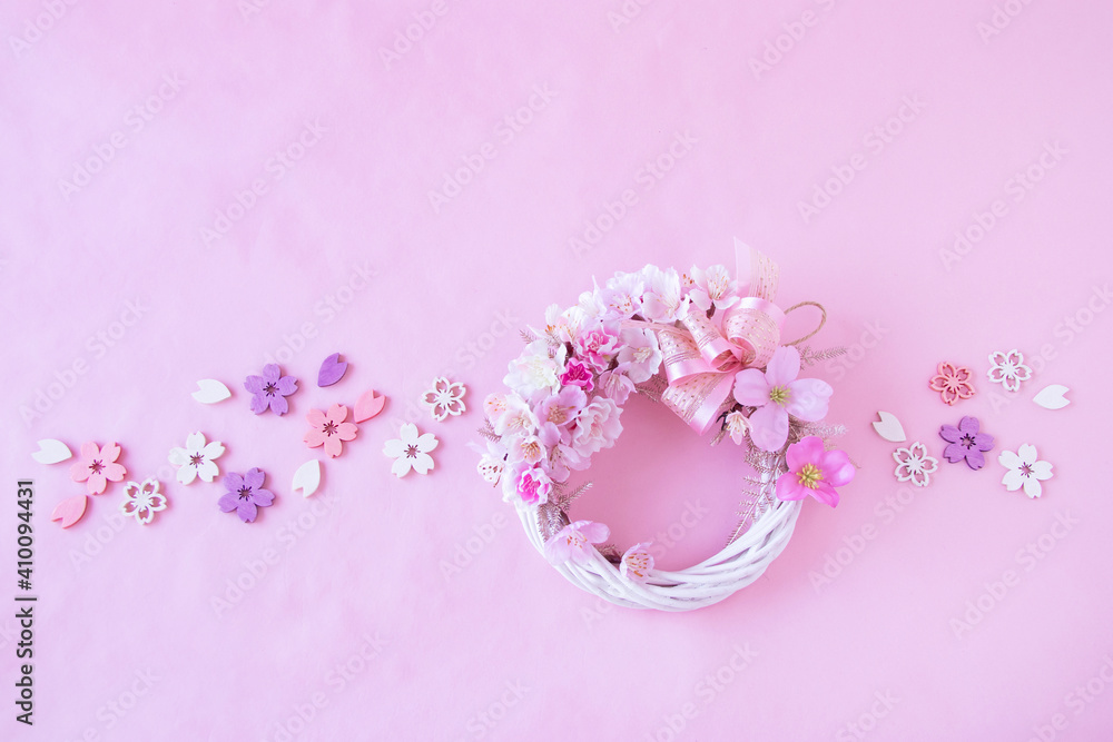桜と花水木のリースと桜ピースのデザイン Stock Photo Adobe Stock