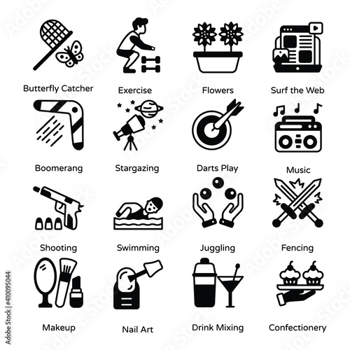 
Pack of Holiday, Fun and Hobbies Solid Icons
