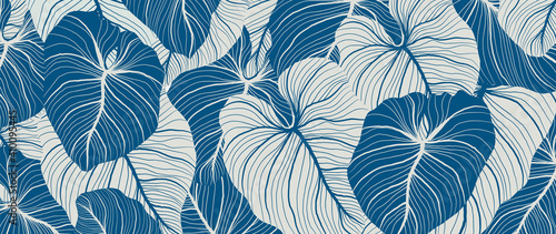 Luxury nature leaves background vector. Floral pattern, Tropical leaf with line arts, jungle plants, Exotic pattern with palm leaves. Vector illustration.