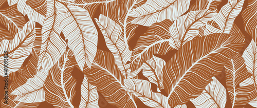 Luxury nature leaves background vector. Floral pattern, Tropical leaf with line arts, jungle plants, Exotic pattern with palm leaves. Vector illustration.