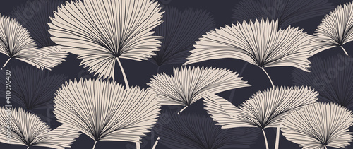 Luxury nature leaves background vector. Floral pattern, Tropical leaf with line arts, jungle plants, Exotic pattern with palm leaves. Vector illustration.