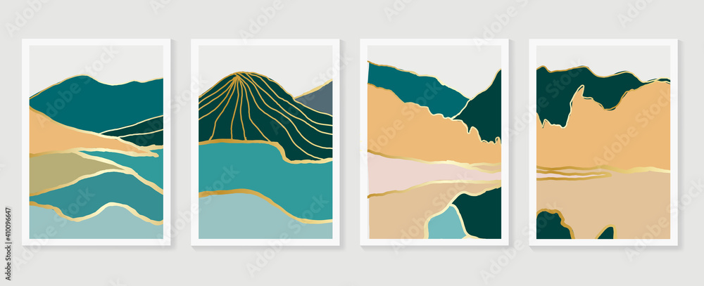 Mountain and landscape wall arts vector. watercolor abstract arts with brush texture design for wall framed prints, canvas prints, poster, home decor, cover, luxury wallpaper. 