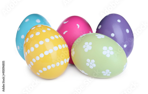 Colorful eggs on white background. Happy Easter