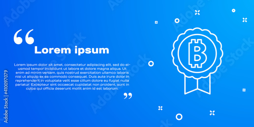 White line Cryptocurrency coin Bitcoin icon isolated on blue background. Physical bit coin. Blockchain based secure crypto currency. Vector.