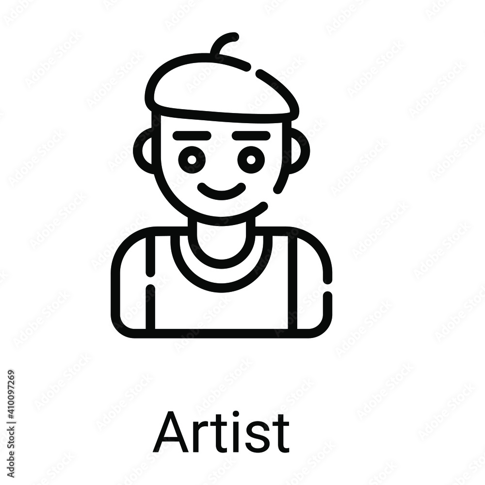 artist, painter line icon isolated on whited on white background