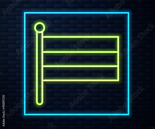 Glowing neon line National Russia flag icon isolated on brick wall background. Vector.