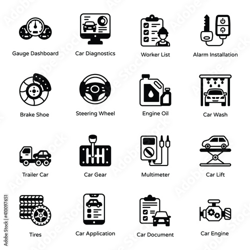 Car Parts Solid Icons Pack
