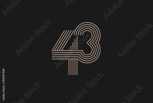 Number 43 Logo, Monogram Number 43 logo multi line style, usable for anniversary and business logos, flat design logo template, vector illustration