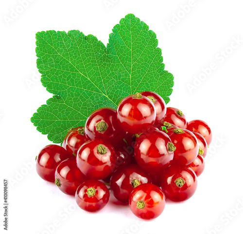 Red currants with leaf isolated on white