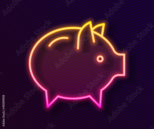 Glowing neon line Piggy bank icon isolated on black background. Icon saving or accumulation of money, investment. Vector.