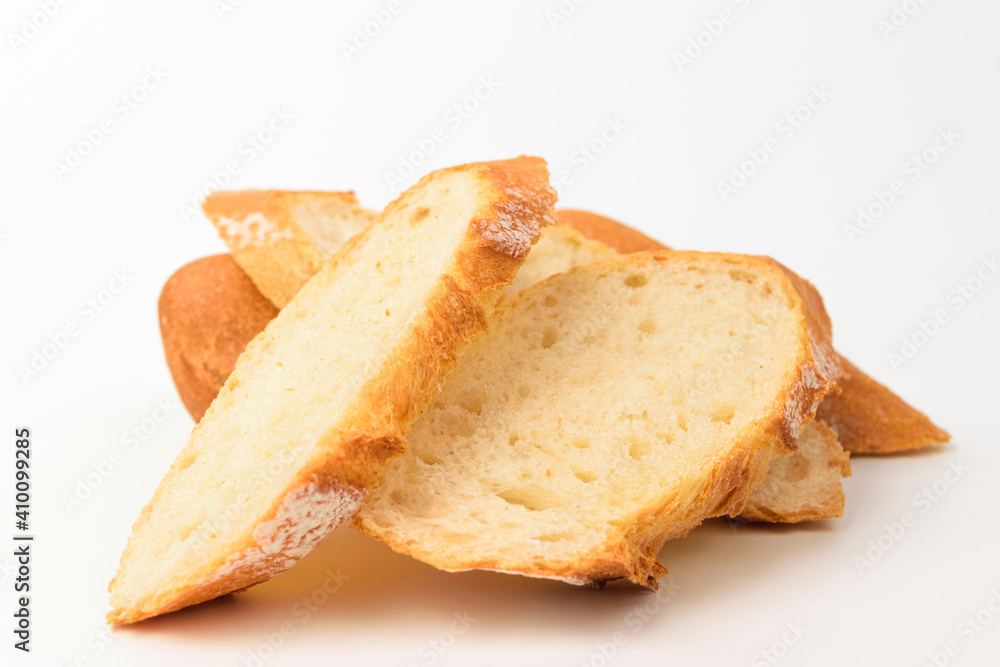 Baguette bread on a white background