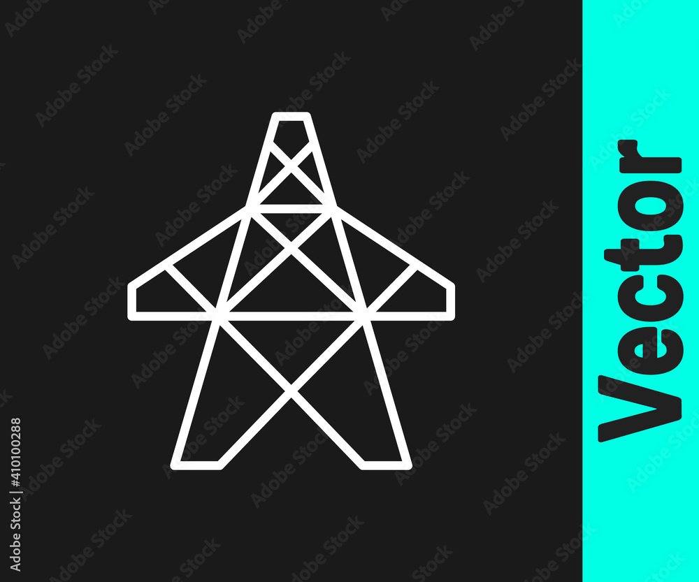White line Electric tower used to support an overhead power line icon isolated on black background. High voltage power pole line. Vector. White line Electric tower used to support an overhead power line icon isolated on black background. High voltage power pole line. Vector.