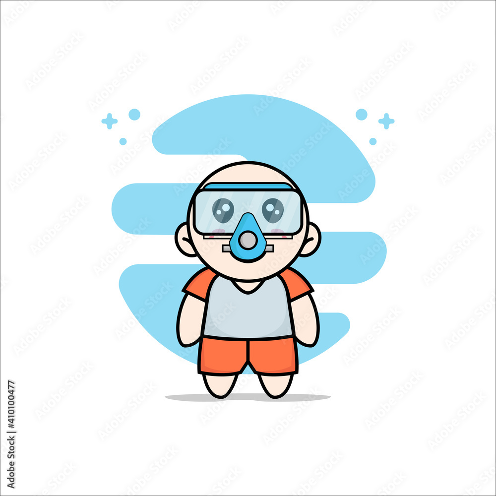 Cute kids character wearing divers costume. Cute kids character wearing divers costume.