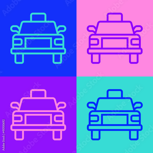 Pop art line Taxi car icon isolated on color background. Vector.