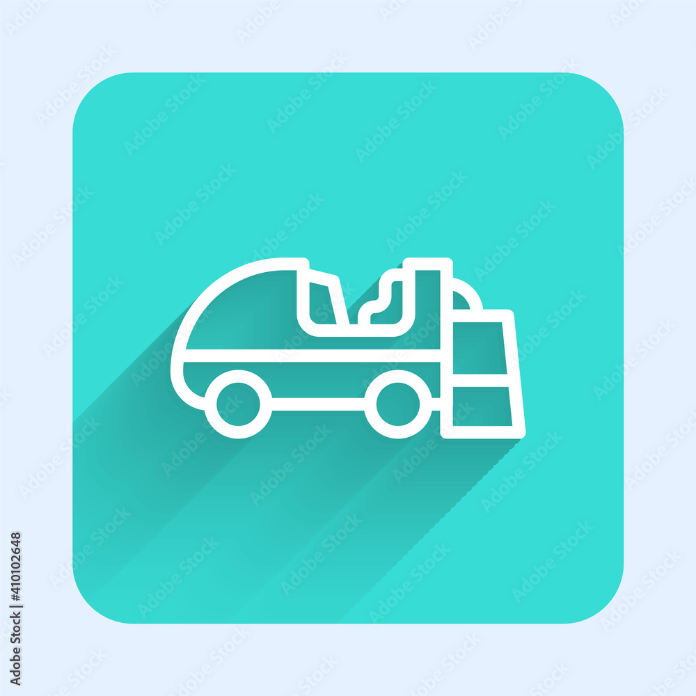 White line Ice resurfacer icon isolated with long shadow. Ice resurfacing machine on rink. Cleaner for ice rink and stadium. Green square button. Vector. White line Ice resurfacer icon isolated with long shadow. Ice resurfacing machine on rink. Cleaner for ice rink and stadium. Green square button. Vector.