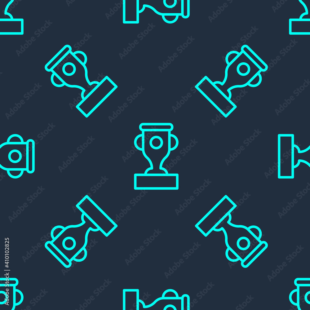 Green line Award cup icon isolated seamless pattern on blue background. Winner trophy symbol. Championship or competition trophy. Sports achievement sign. Vector. Green line Award cup icon isolated seamless pattern on blue background. Winner trophy symbol. Championship or competition trophy. Sports achievement sign. Vector.