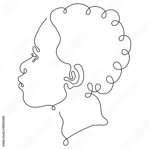 Line portrait of afroamerican woman. One line face. Abstract portrait. Black history month illustration