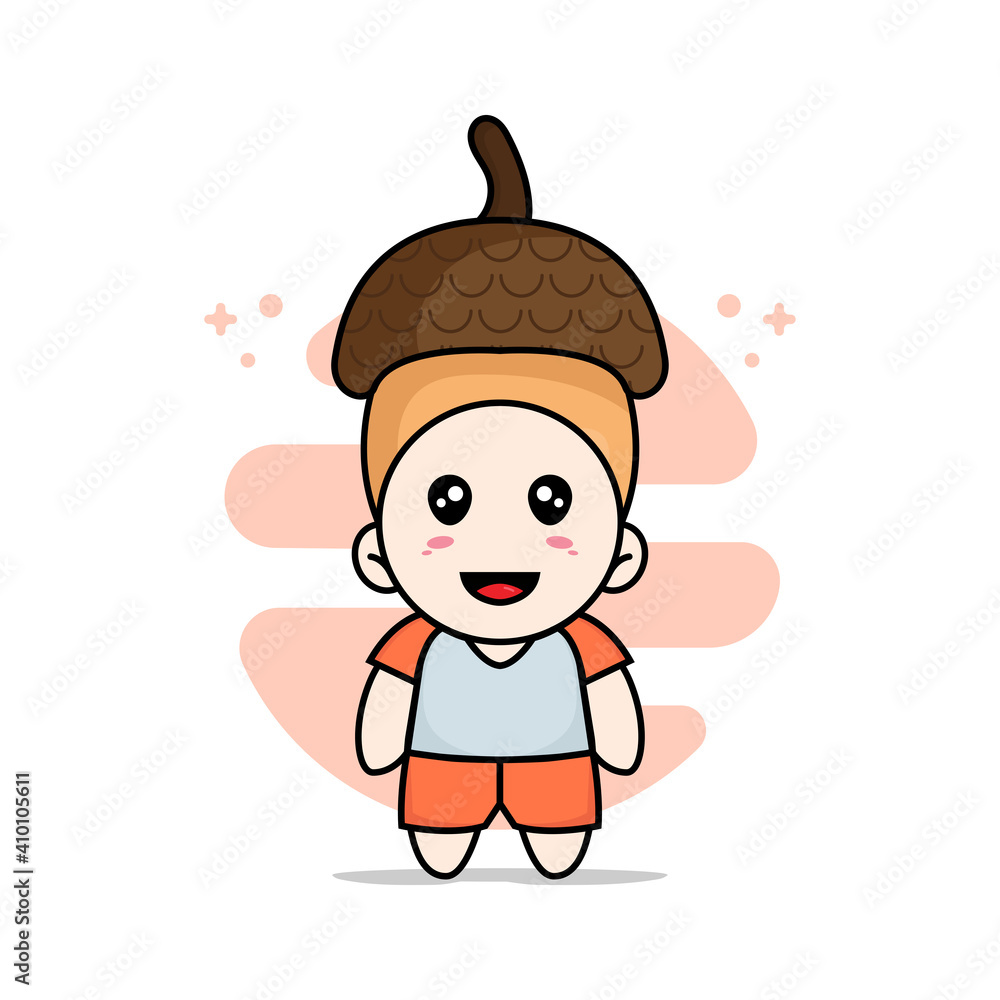 Cute kids character wearing nut costume. Cute kids character wearing nut costume.