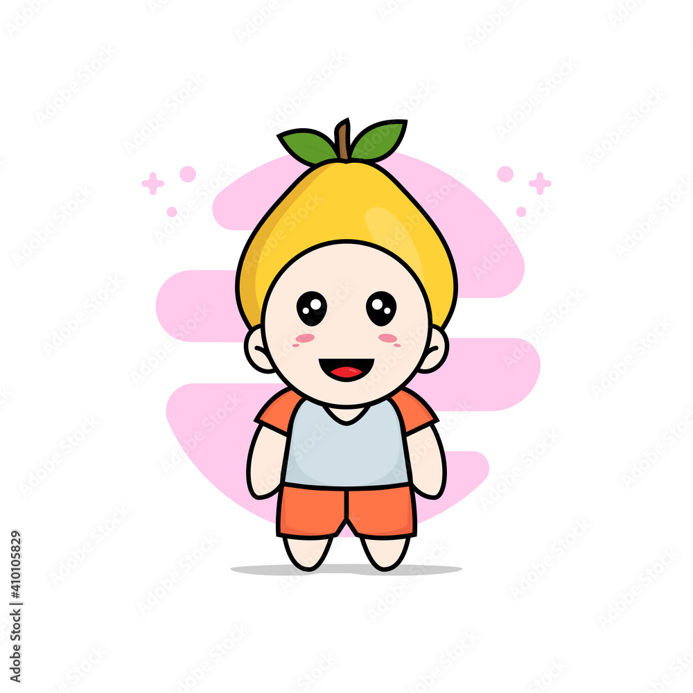 Cute kids character wearing quince costume.