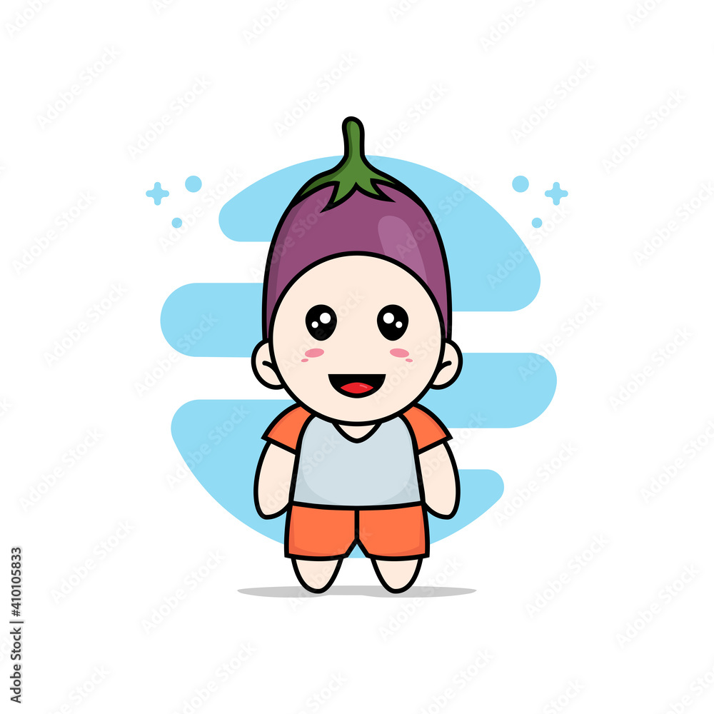 Cute kids character wearing eggplant costume. Cute kids character wearing eggplant costume.