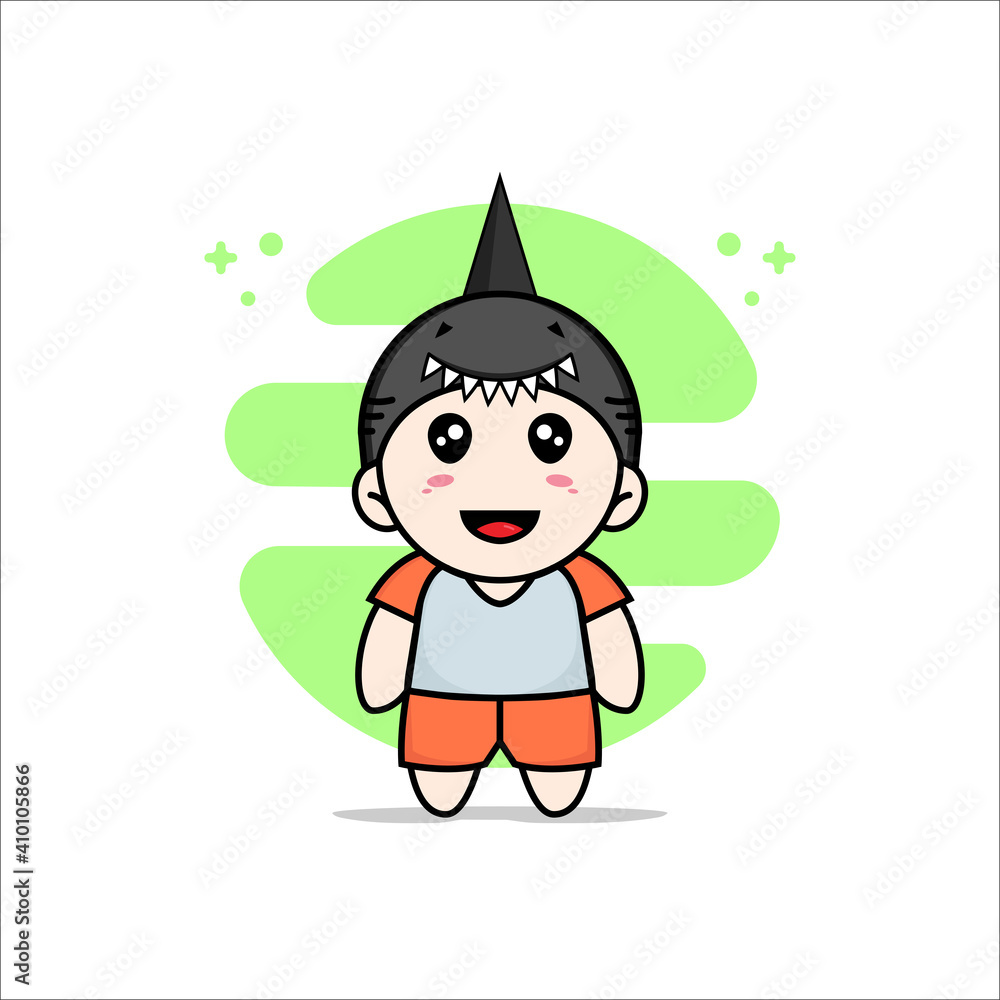 Cute kids character wearing shark costume. Cute kids character wearing shark costume.