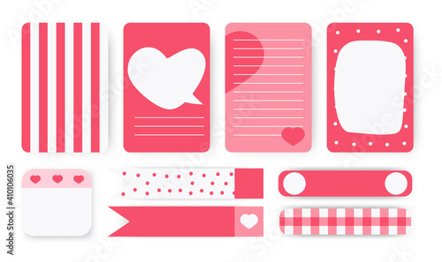 Cute planner notebook page. To do list, sticker and duct tape set. Note paper with abstract heart of hand drawn shapes. Template card great for valentine day organizer. Background vector illustration