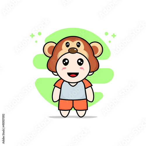 Cute kids character wearing monkey costume.