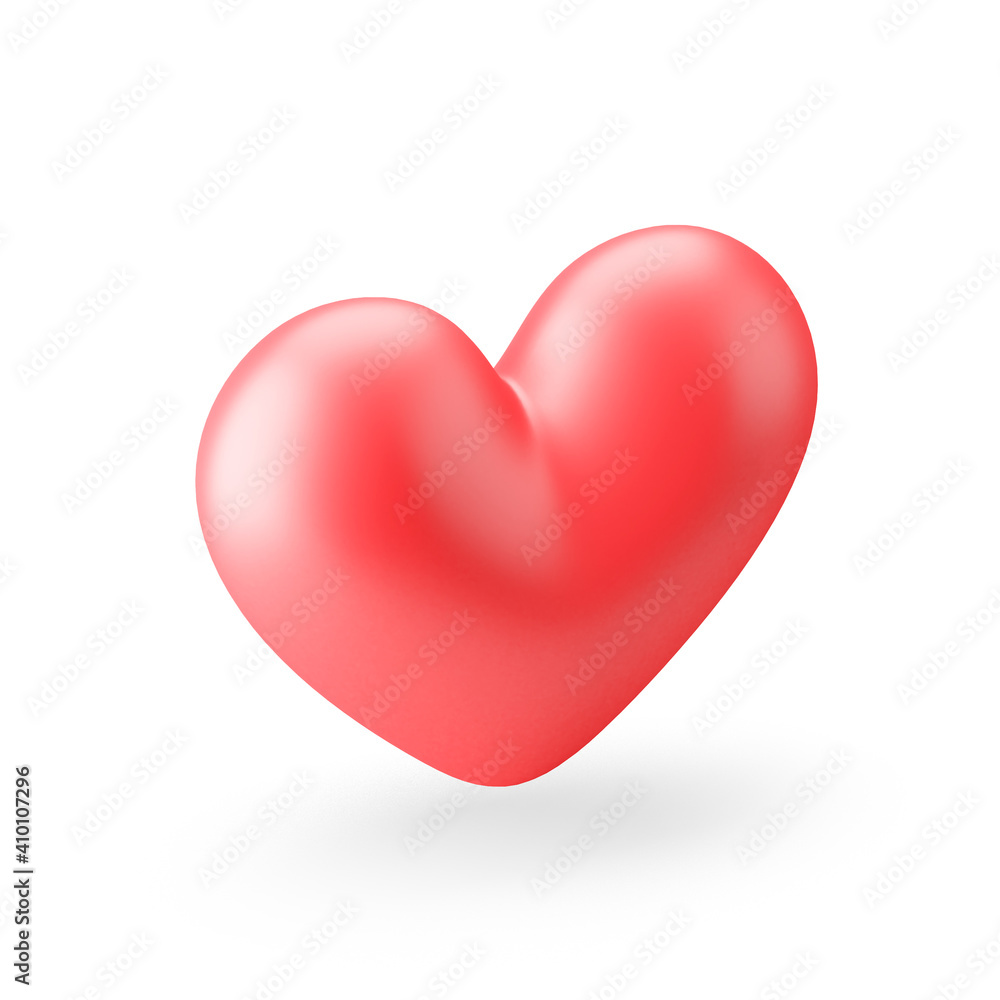 Red realistic heart icon. 3D rendering.
