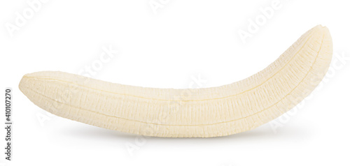 peeled banana isolated on white background with clipping path and full depth of field.