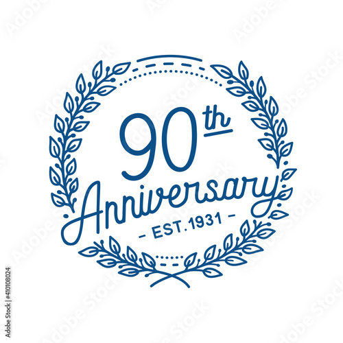 90 years anniversary logo collection. 90th years anniversary celebration hand drawn logotype. Vector and illustration.