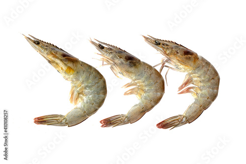 Raw shrimp on a white background