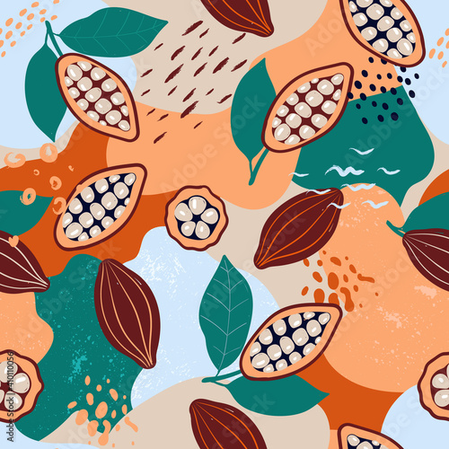 Doodle cocoa and abstract elements. Vector seamless pattern. Hand drawn illustrations.