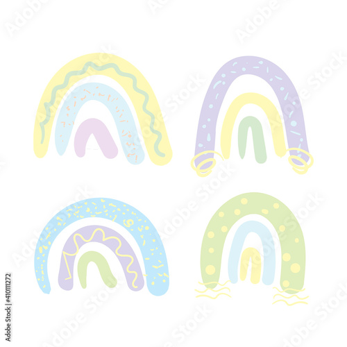Set of rainbow boho yellow green and blue colors prints kids design elements on white background vector illustration