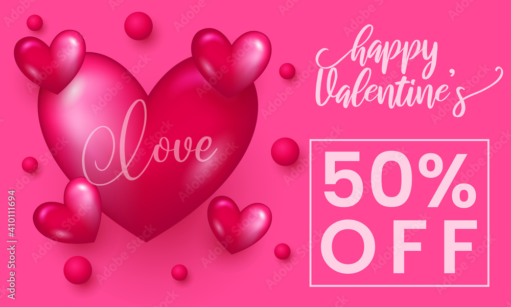happy valentine day banner sale promotion with heart love vector background