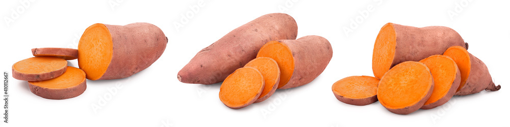 Sweet potato isolated on white background closeup, Set or collection Sweet potato isolated on white background closeup, Set or collection