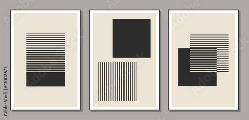 Set of minimal 20s geometric design poster with primitive shapes