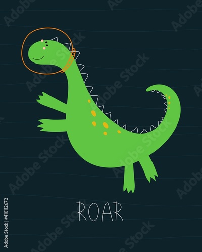 cartoon dinosaur  hand drawing lettering. colorful vector illustration for kids  flat style. baby design for cards  print  posters  logo  cover