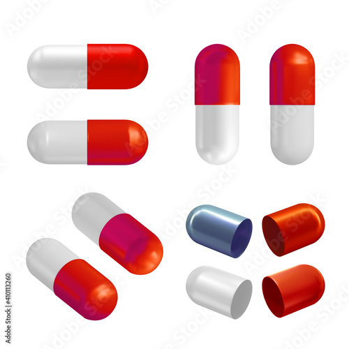 Set of capsule pills isolated on white background. Vector illustration
