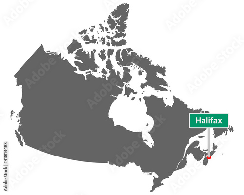 Landkarte von Kanada mit Ortsschild von Halifax