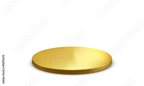Gold stage podium. Round winner pedestal. 3d empty platform. Vector illiustration