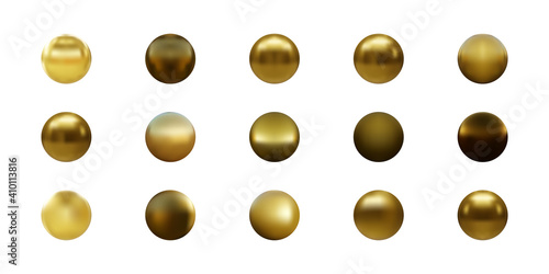 Set of gold sphere isolated on white background. Vector illustration