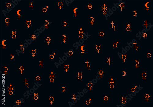 cosmos, planets, signs, astrology symbols dark blue background