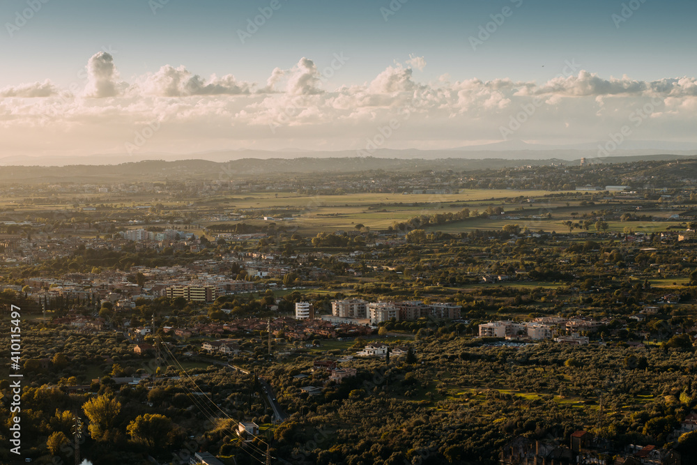 Fototapeta premium Italy, Central Italy, Lazio, Tivoli. Villa d'Este, UNESCO world heritage site. Tivoli architecture and landmark. Sunset city view. Italian architecture 