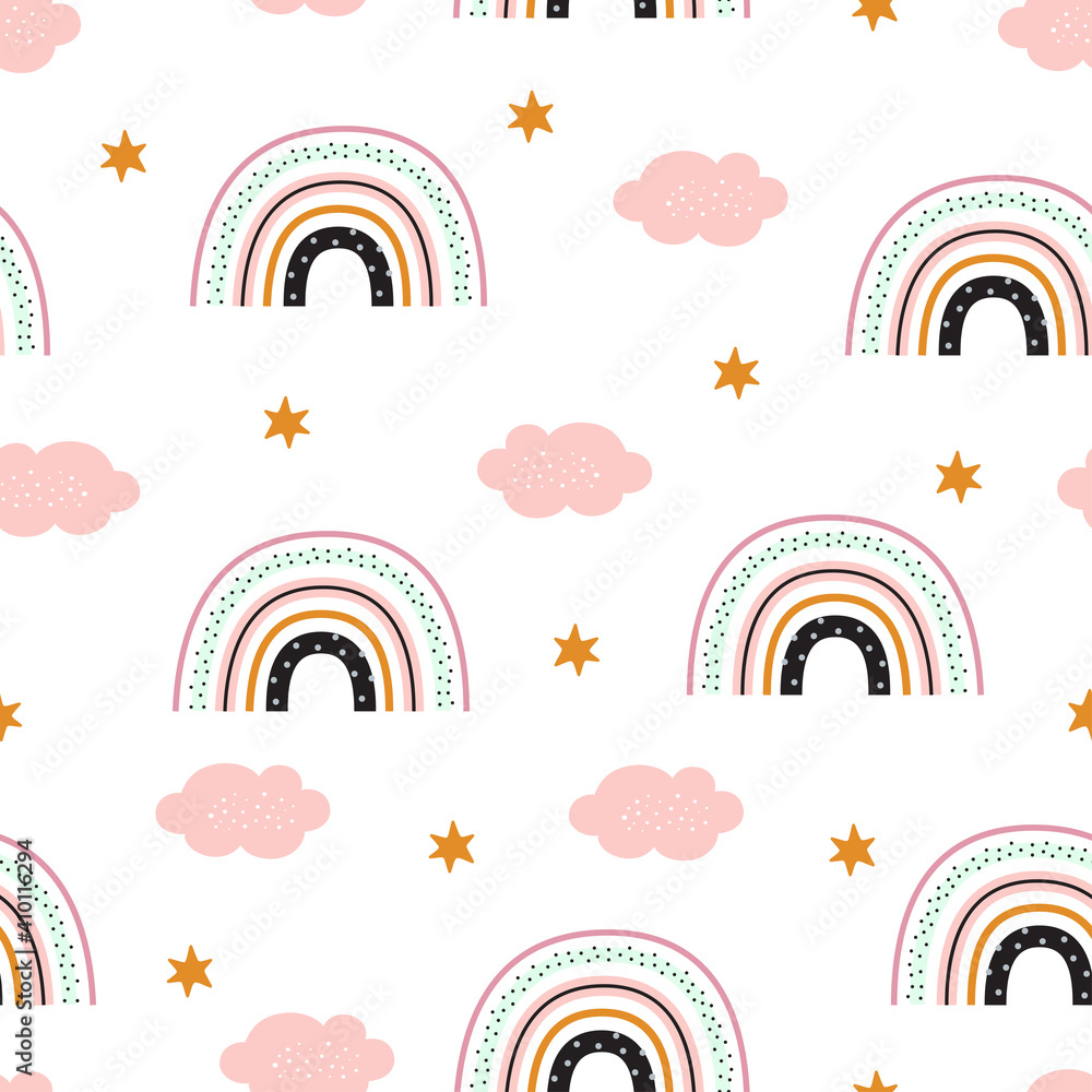 seamless pattern with rainbow and clouds, children print seamless pattern with rainbow and clouds, children print